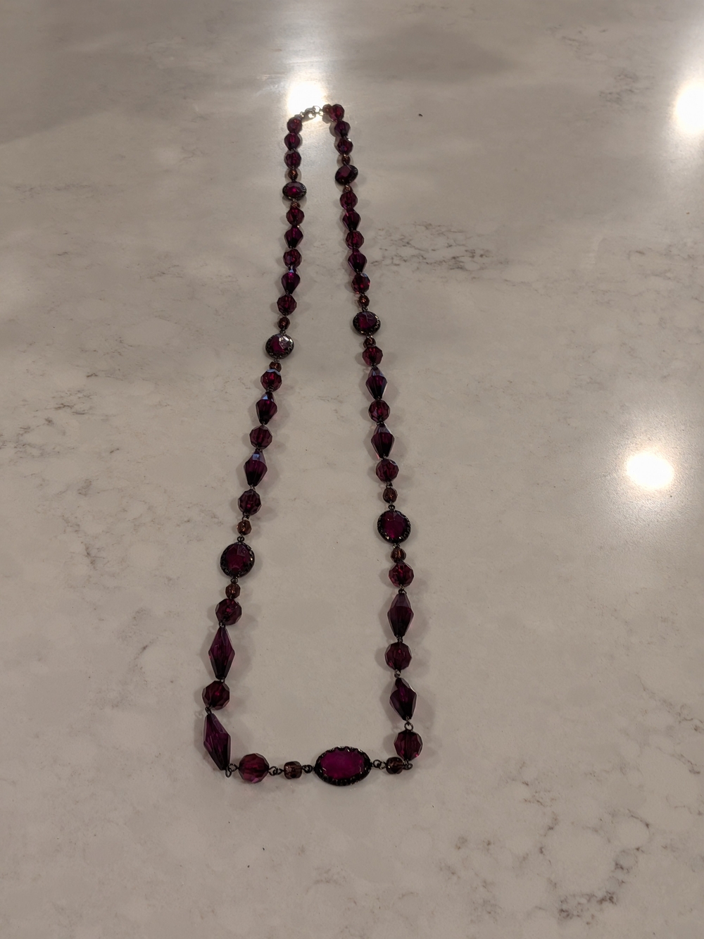 Women’s Garnet Color Beaded Necklace - Elegant Crystal Strand